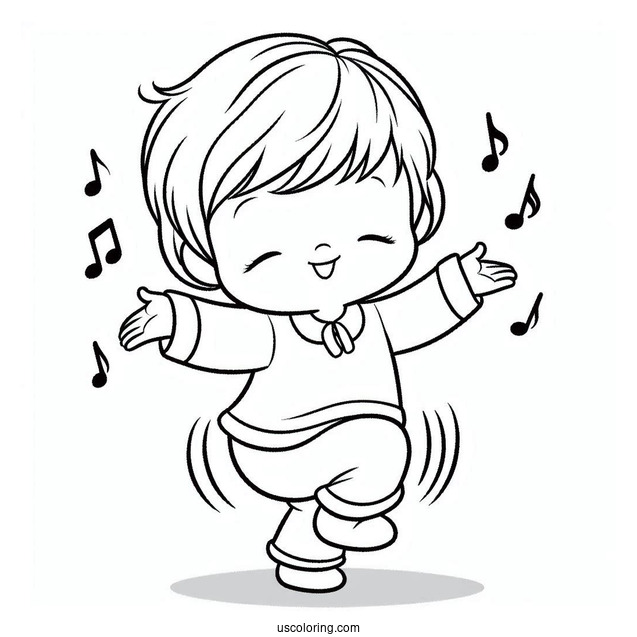 Precious Moments Coloring Page Of Boy Dancing To Song