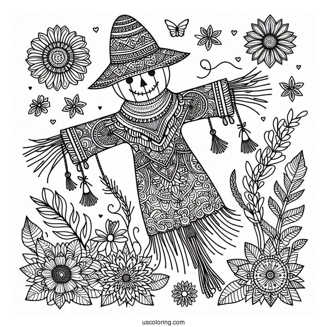 Intricate Scarecrow Coloring Page Mandala