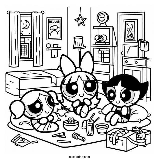 Powerpuff Girls Sleepover Coloring Page