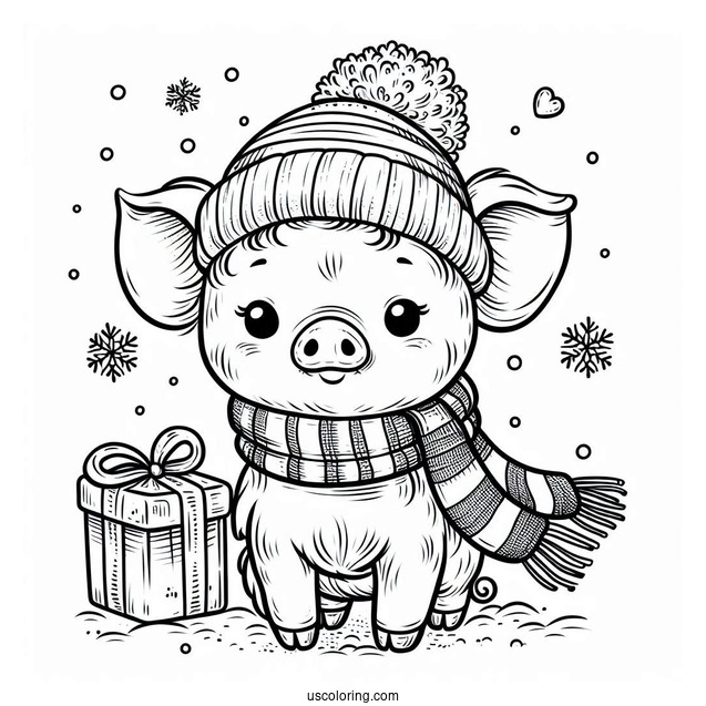 Piglet Coloring Page Wearing A Scarf in Winter