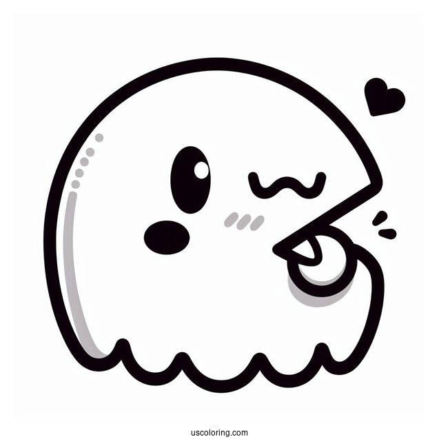 Pinky Ghost Kissing Pac-Man Coloring Page On The Cheek