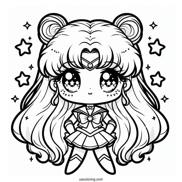 Coloring Sheet Of Chibi Sailor Moon With Stars