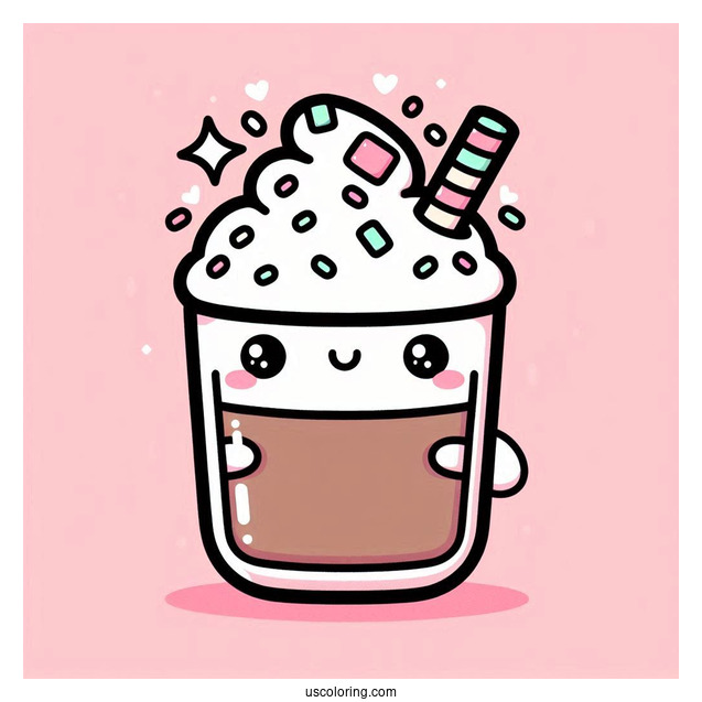 Kawaii Chocolate Frappe With Sprinkles And Marshmallows