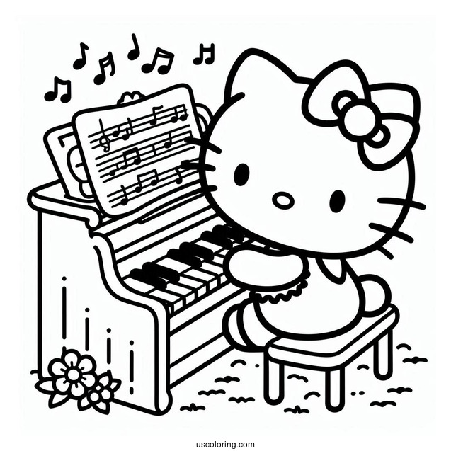 Sanrio Coloring Pages Of Hello Kitty Playing Piano For My Melody