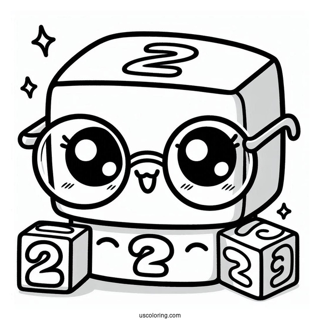 Cute Numberblocks Coloring Page 2 Wearing Eyeglasses
