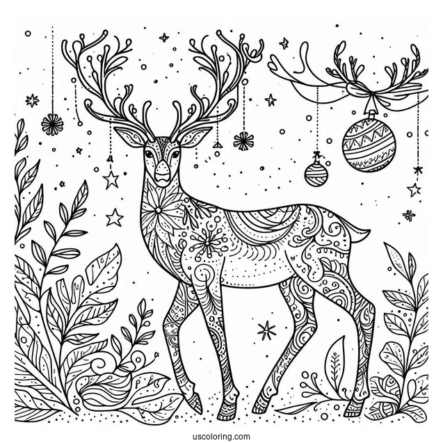 Aesthetic Reindeer Coloring Page For Adults