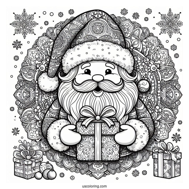 Realistic Santa Inside A Christmas Mandala Coloring Page