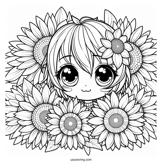 Big Eyed Sunflower Coloring For Kids