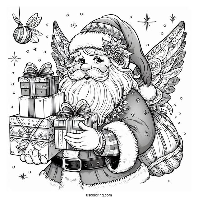 Father Christmas Holding Presents To Color
