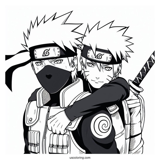 Kakashi Coloring Page Carrying Naruto On His Back