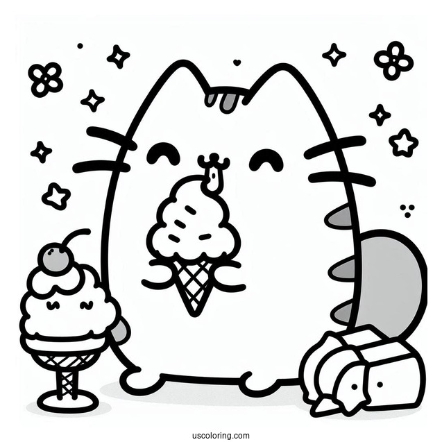 Pusheen Cat Eating Ice Cream