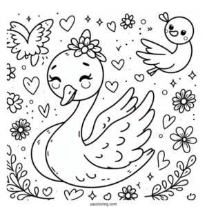 Happy Cartoon Swan Coloring Page For Kids
