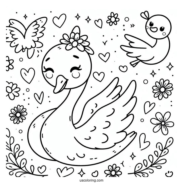 Happy Cartoon Swan Coloring Page For Kids