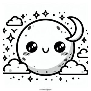 Kawaii Themed Moon Coloring Page