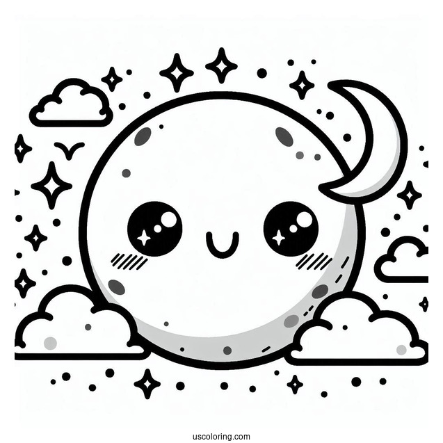 Kawaii Themed Moon Coloring Page
