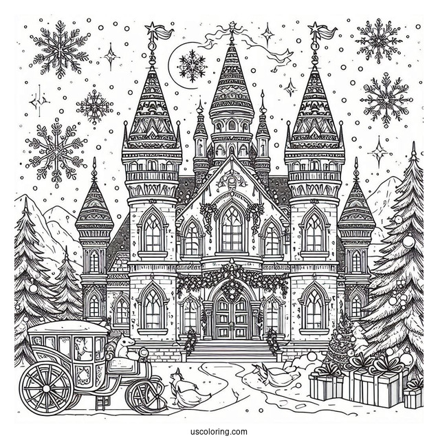 Magical Christmas Palace In The North Pole Coloring Page For Kids