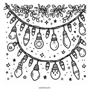 Full Page Of Festive Christmas Lights To Color