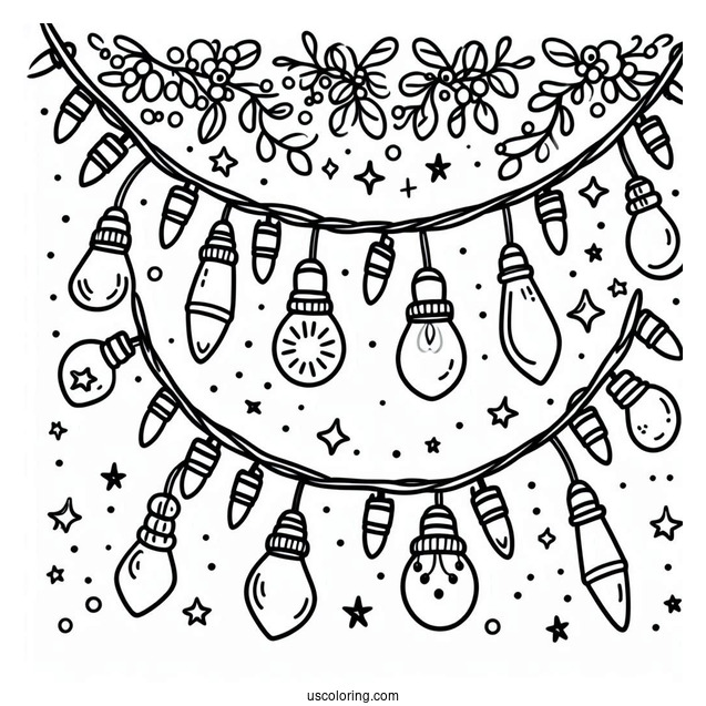 Full Page Of Festive Christmas Lights To Color