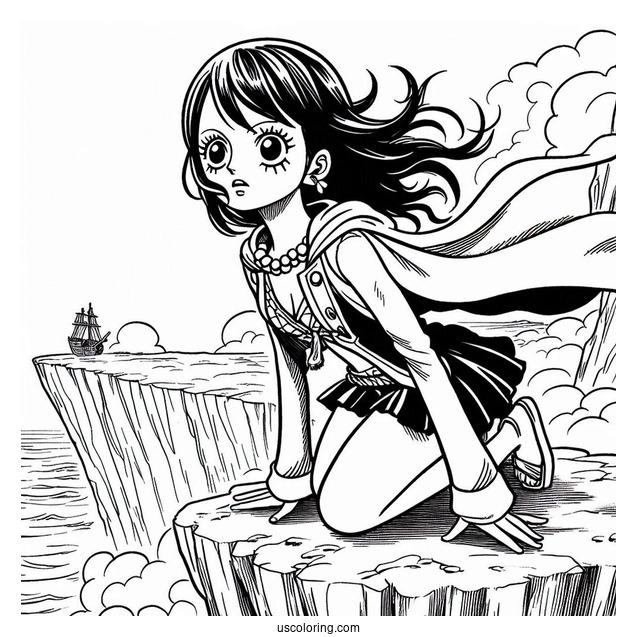 One Piece Coloring Page Of Nico Robin On Cliff