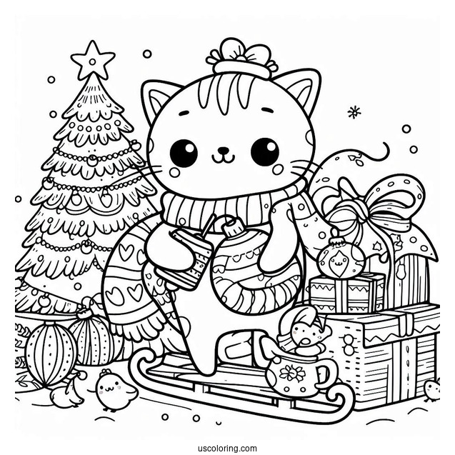 Christmas Themed Pete The Cat Coloring Page