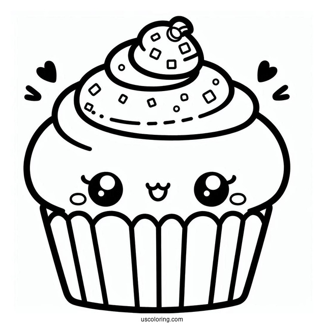 Simple Kawaii Cupcake To Color In