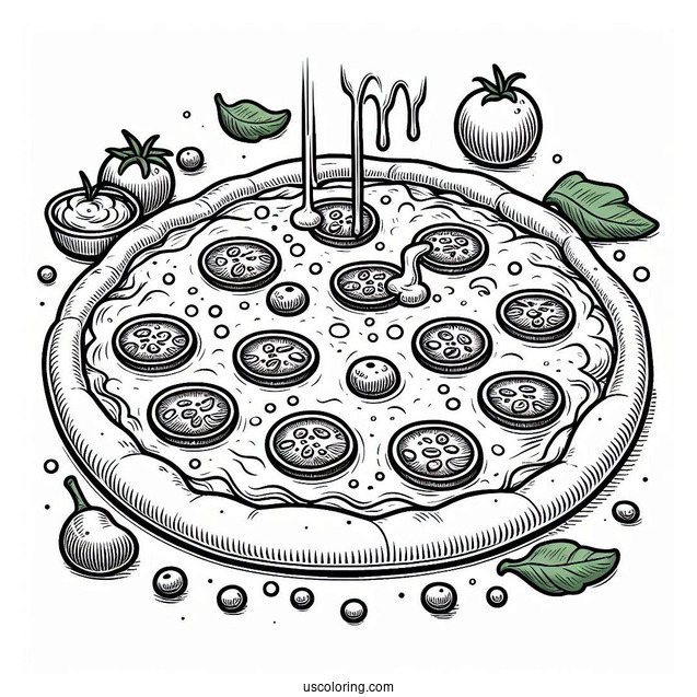 Pepperoni Pizza With Melting Cheese To Color For Kids