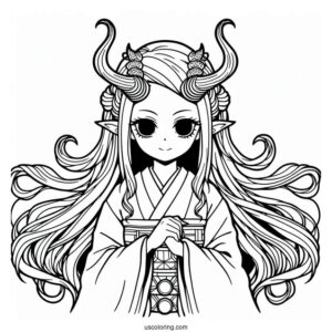 Demon Nezuko Coloring Page With Horn