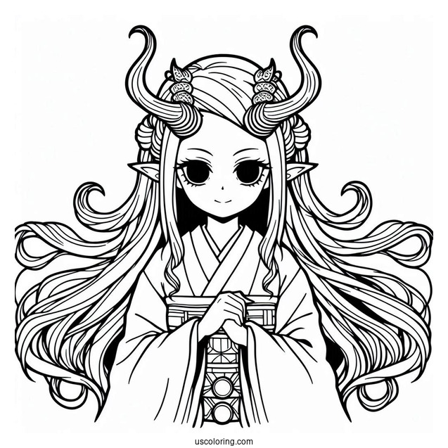 Demon Nezuko Coloring Page With Horn