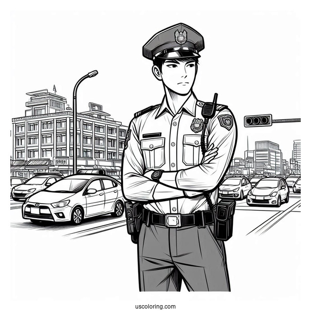 Traffic Control Police Officer To Color