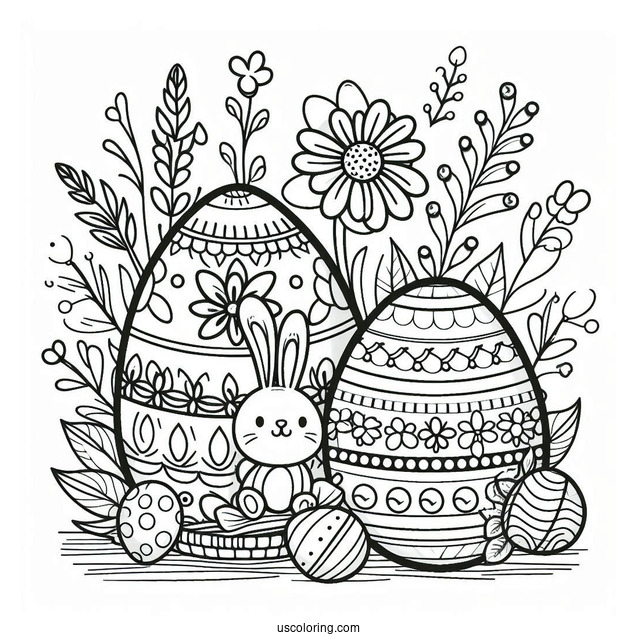 Easter Egg With Bunny And Flower Design