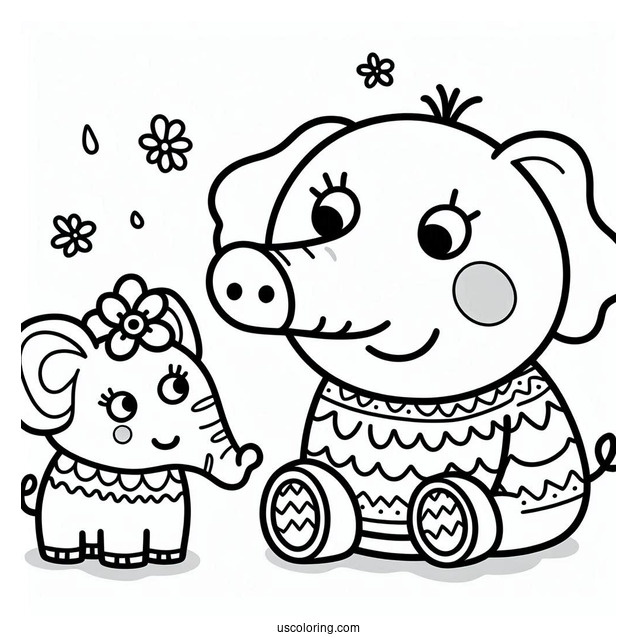 Peppa With Emily Elephant Coloring For Preschoolers
