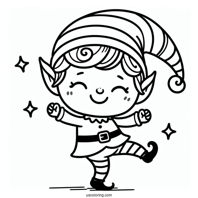 Simple Happy Dancing Elf To Color