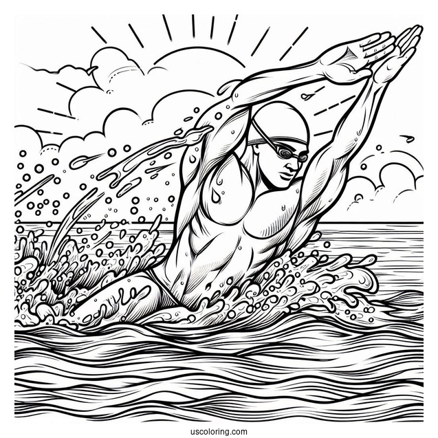 Swimming Coloring Page Of Competitive Swimmer Racing