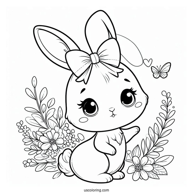 Pretty Little Rabbit Coloring Page With A Bow On Her Head For Kids