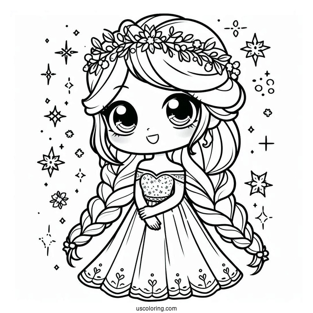Cute Kawaii Young Elsa Coloring Page