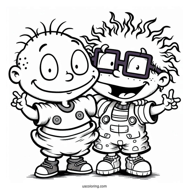 Rugrats Coloring Page Of Tommy And Chuckie Smiling Rugrats