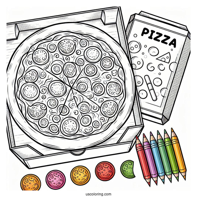 Easy Drawing Of a Pizza And Box To Color