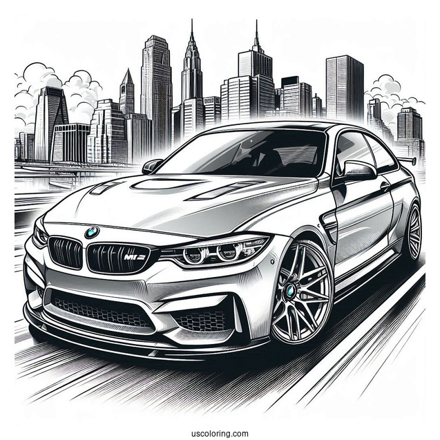 Detailed BMW Coloring Page M2 In City