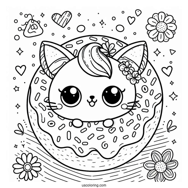 Cute Cat Donut Coloring Page For Preschoolers