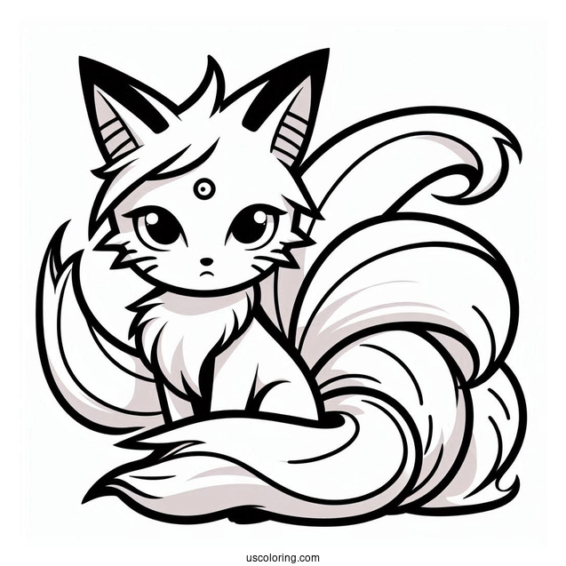 Cute Nine Tails Fox Naruto Coloring Page For Preschoolers