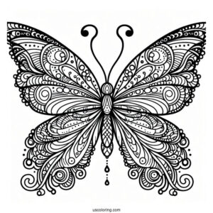 Butterfly Coloring Page Zentangle With Elaborate Wings