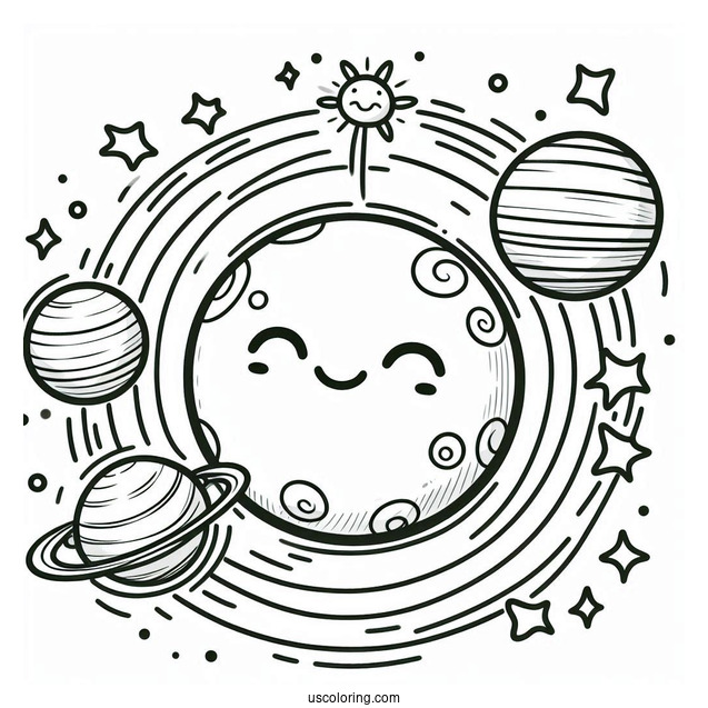 Smiling Planets Of Our Solar System Coloring Picture