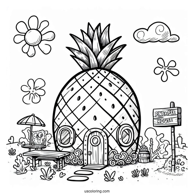 SpongeBob Pineapple House Coloring Page