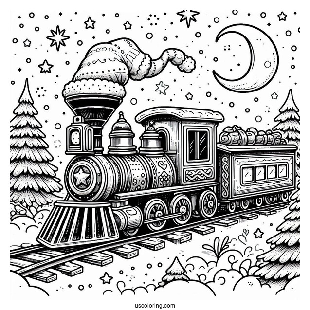 Detailed North Pole Coloring Page Train