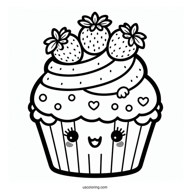 Kawaii Cupcake With Strawberries And Sugar Icing To Color