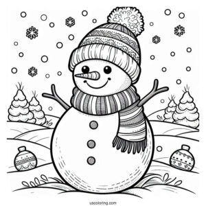 Chilly Snowman Wearing a Scarf And Beanie In The Snow