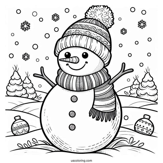 Chilly Snowman Wearing a Scarf And Beanie In The Snow
