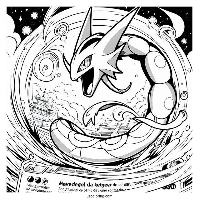 Rayquaza Spiral Rush Pokemon Card Coloring Sheet