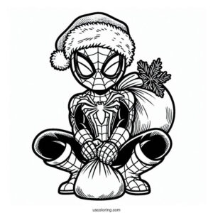 Christmas Spider-Man With Santa Sack To Color