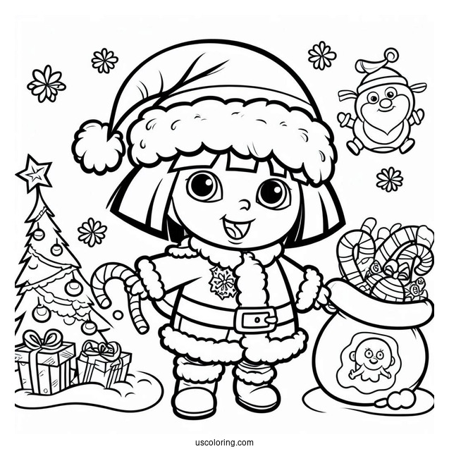 Dora Dressed In a Santa Suit Coloring Page